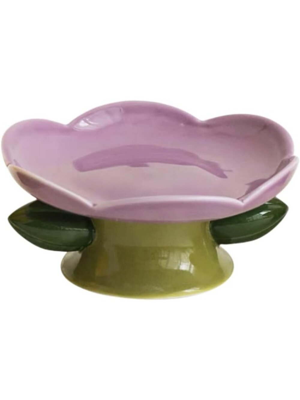 Elevated Ceramic Cat Bowls for Whisker & Spine Comfort - Flower Design, Purple